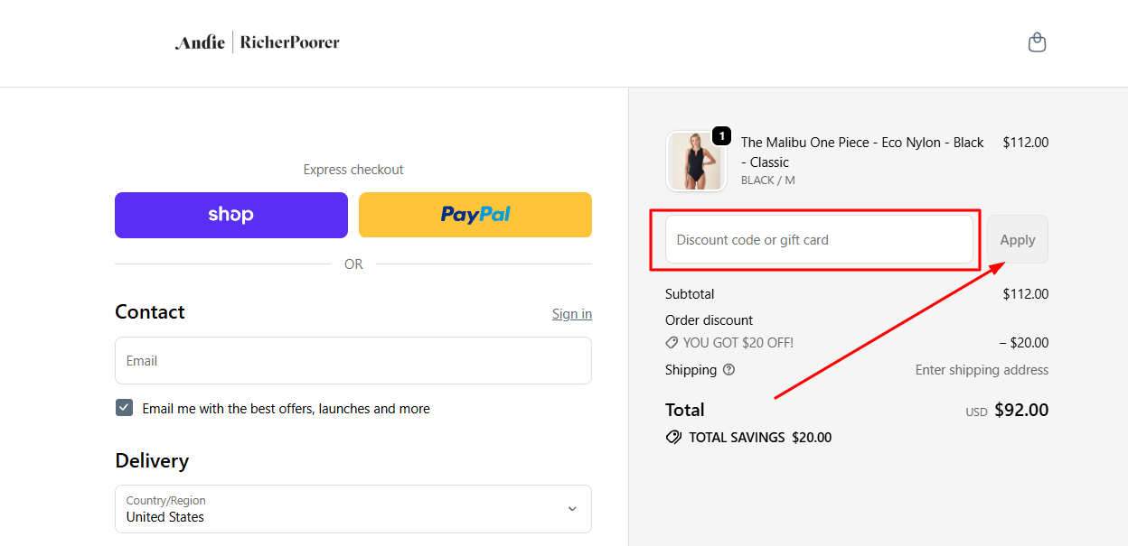 How to apply an Andie Swim promo code